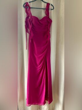 Fuchsia Draped Evening Gown with Side Slit